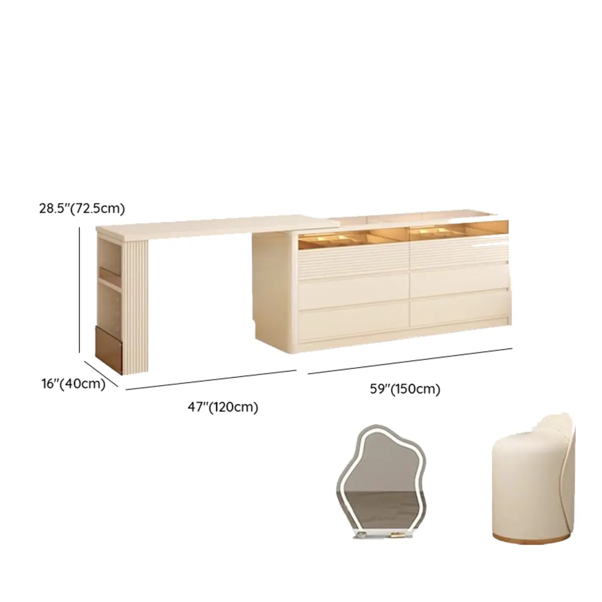 Contemporary Rectangle Wood Bedroom White Large Makeup Vanity Image - 28