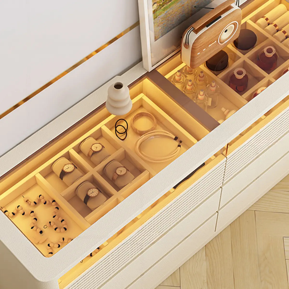 Contemporary Rectangle Wood Bedroom White Large Makeup Vanity Image - 8