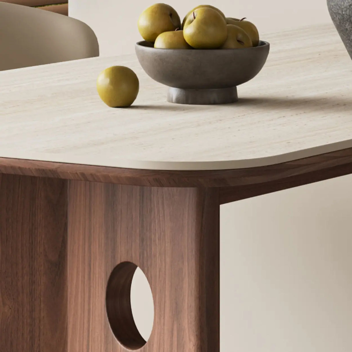Contemporary Rectangular Beige Stone Top Wood Dining Table Image - 8