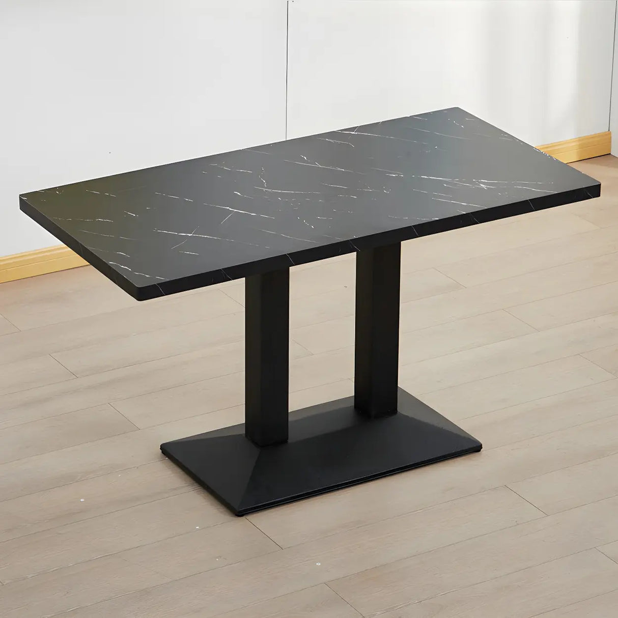 Contemporary Rectangular Black Wood Dining Table Image - 2