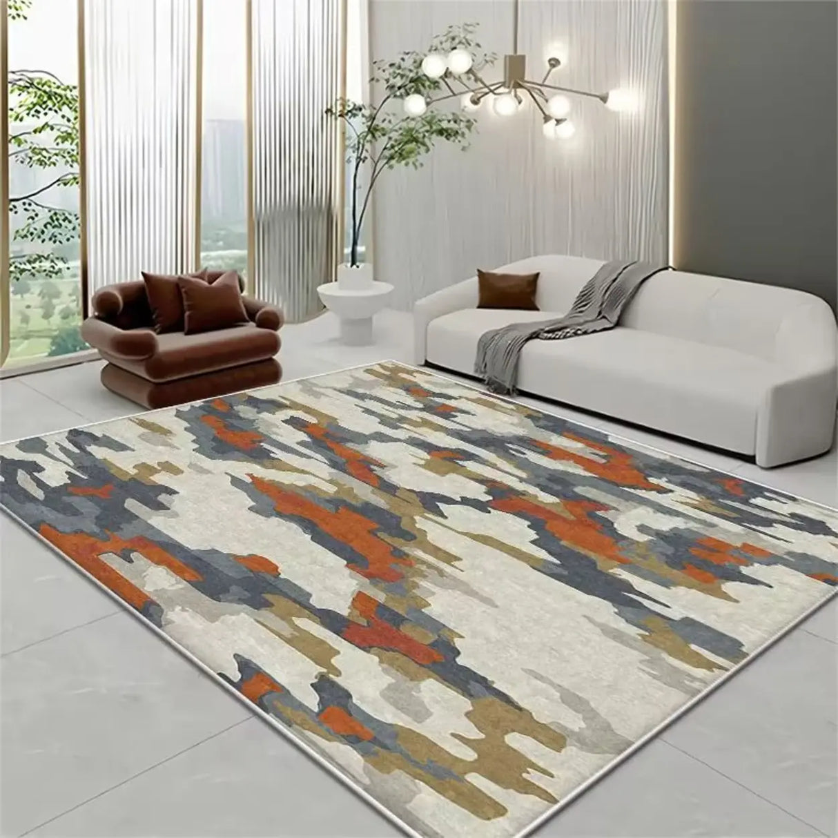 Contemporary Rectangular Fabric Gray Striped Area Rug Image - 10
