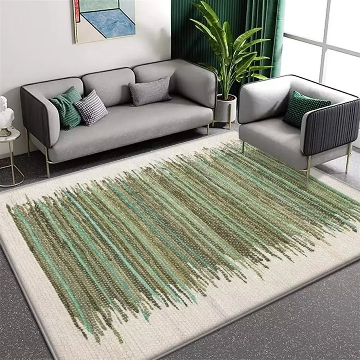 Contemporary Rectangular Fabric Gray Striped Area Rug Image - 11