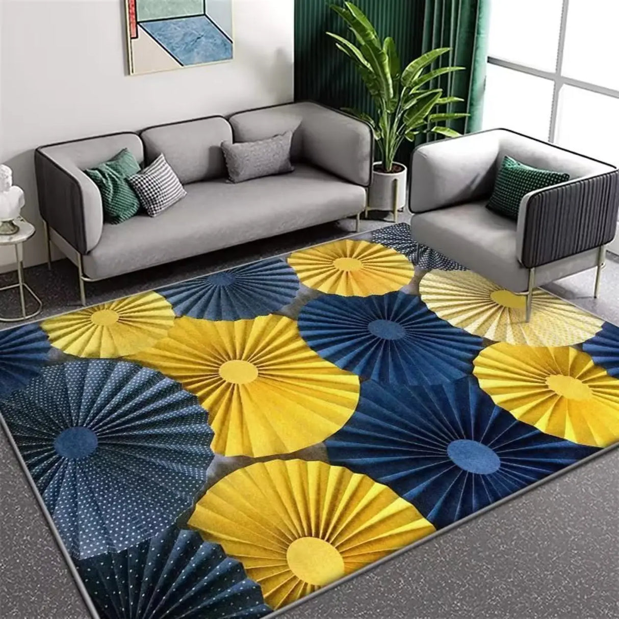 Contemporary Rectangular Fabric Gray Striped Area Rug Image - 12