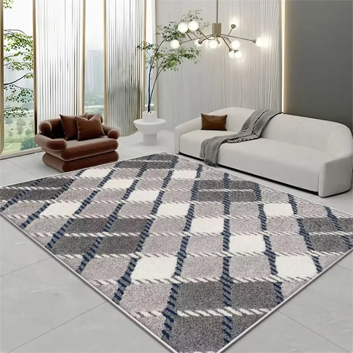Contemporary Rectangular Fabric Gray Striped Area Rug Image - 14