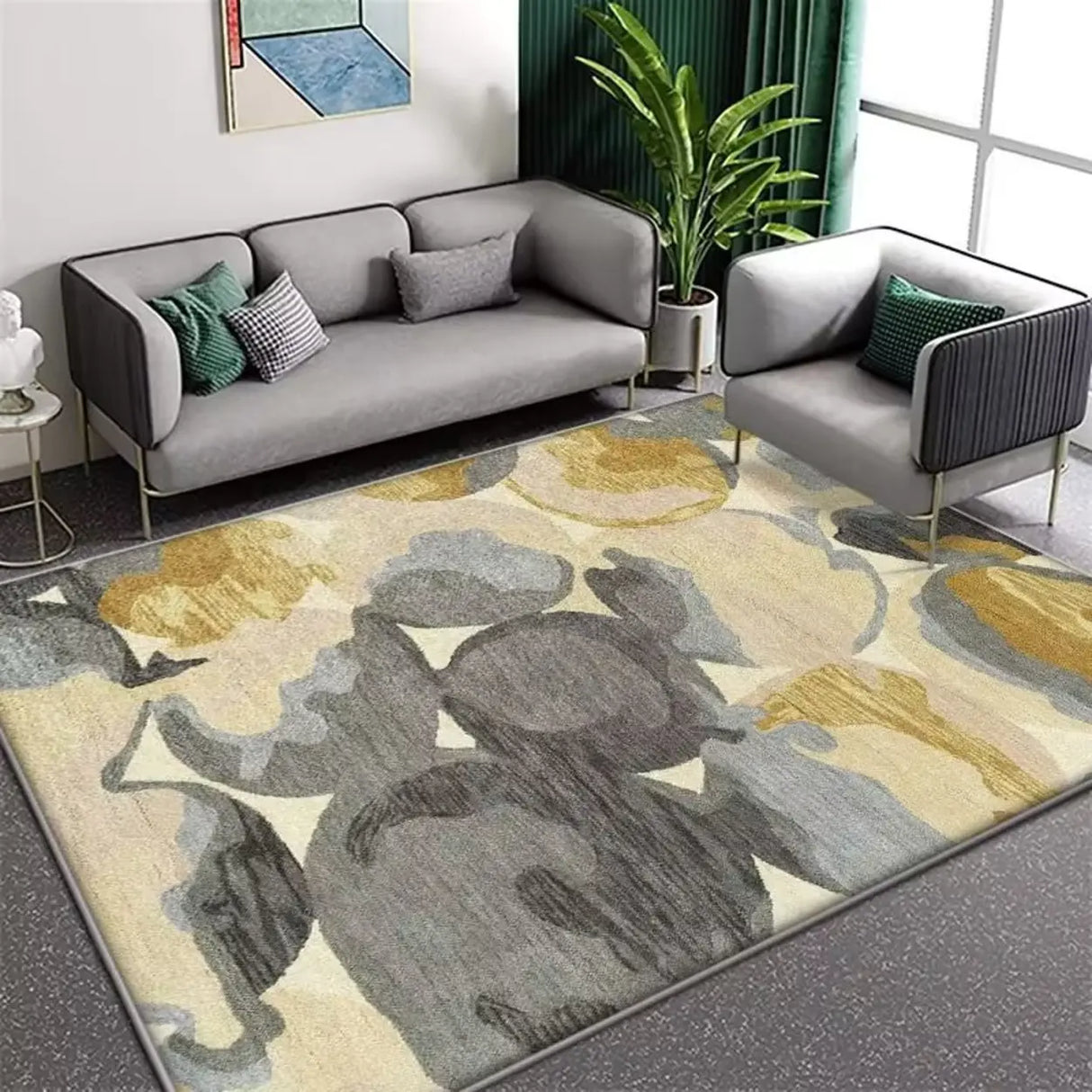 Contemporary Rectangular Fabric Gray Striped Area Rug Image - 15