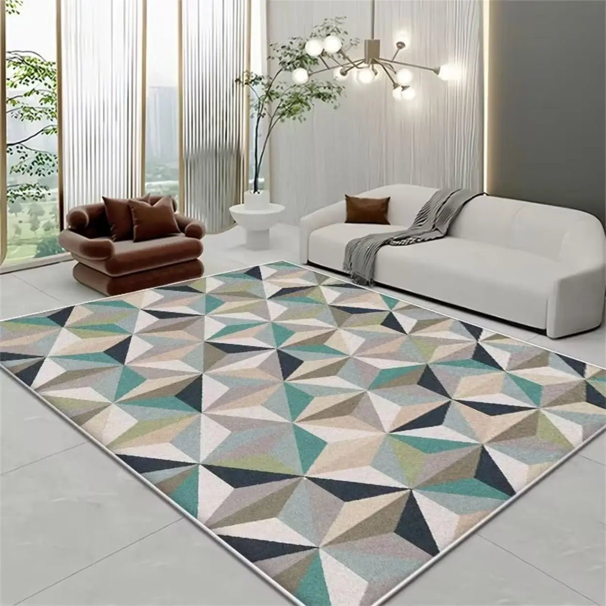 Contemporary Rectangular Fabric Gray Striped Area Rug Image - 18