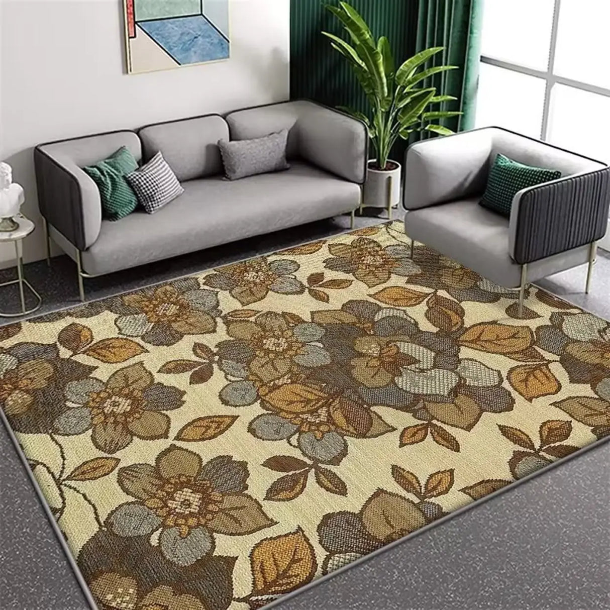 Contemporary Rectangular Fabric Gray Striped Area Rug Image - 2