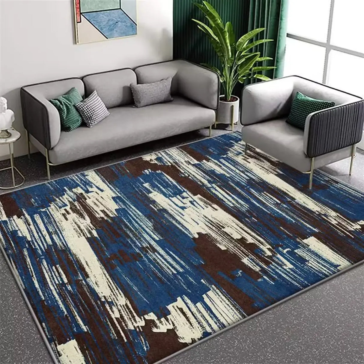 Contemporary Rectangular Fabric Gray Striped Area Rug Image - 20