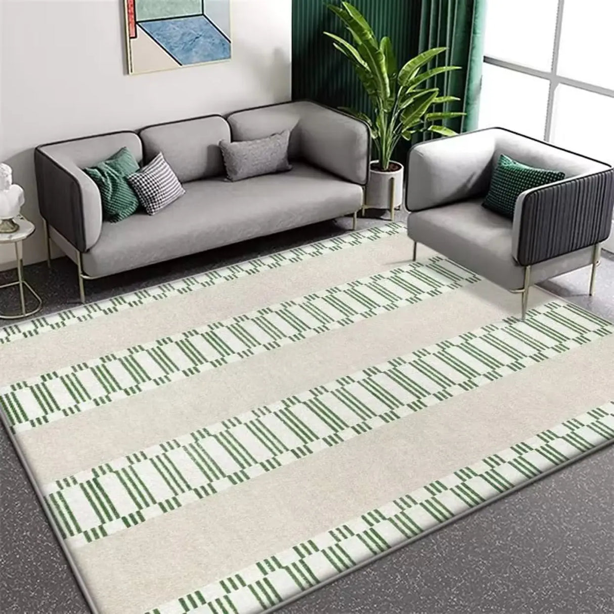 Contemporary Rectangular Fabric Gray Striped Area Rug Image - 3