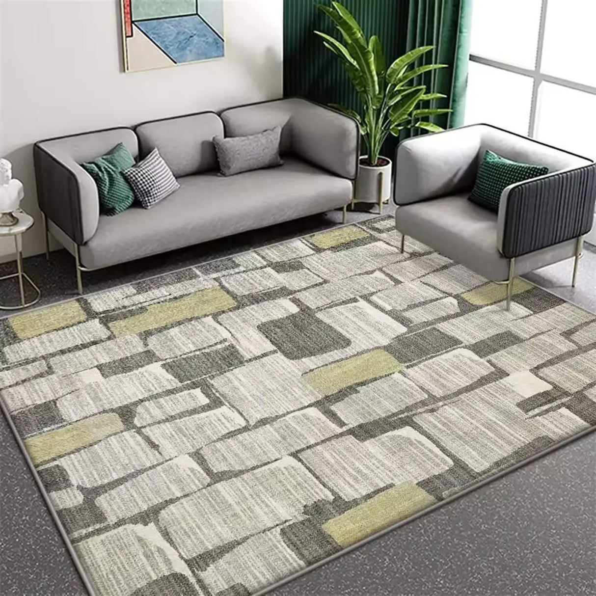 Contemporary Rectangular Fabric Gray Striped Area Rug Image - 4