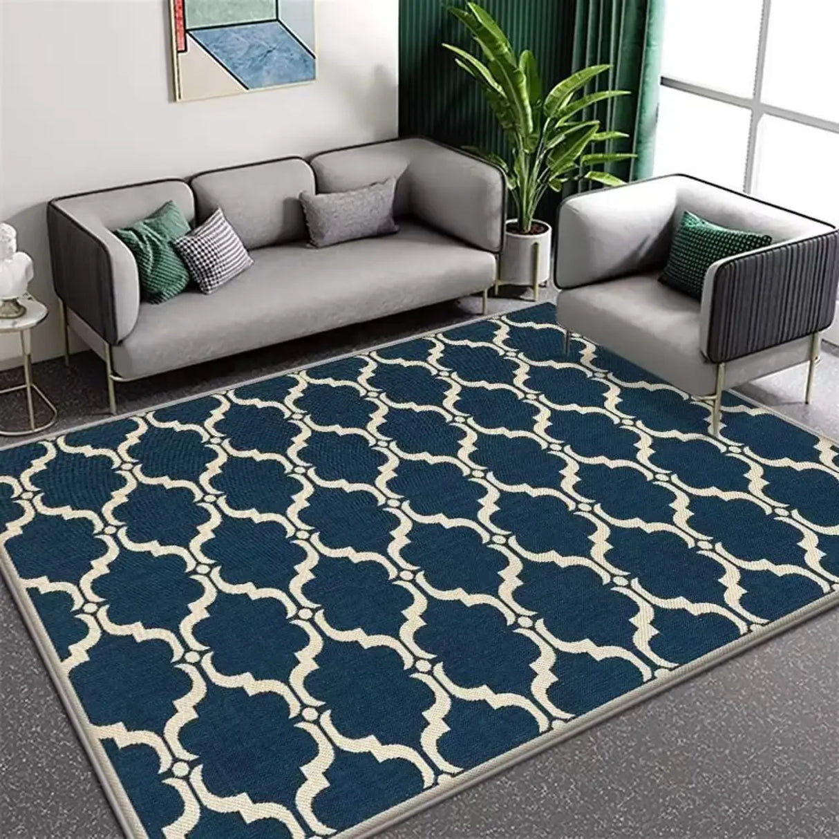 Contemporary Rectangular Fabric Gray Striped Area Rug Image - 9