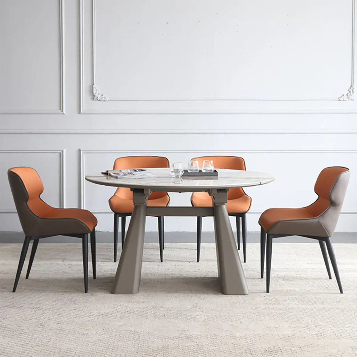 Contemporary Rectangular Gray Marble Extendable Dining Table Image - 10