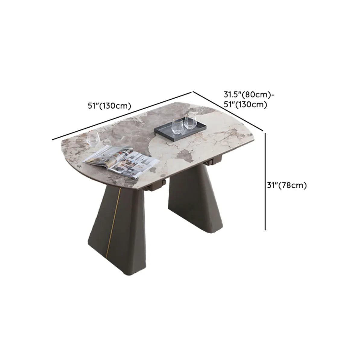 Contemporary Rectangular Gray Marble Extendable Dining Table