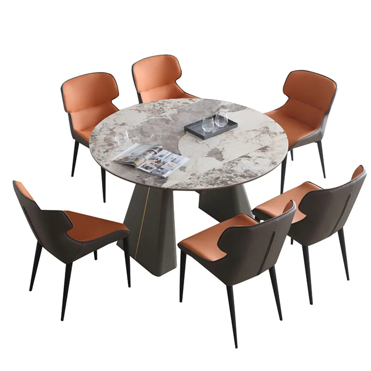 Contemporary Rectangular Gray Marble Extendable Dining Table Image - 5