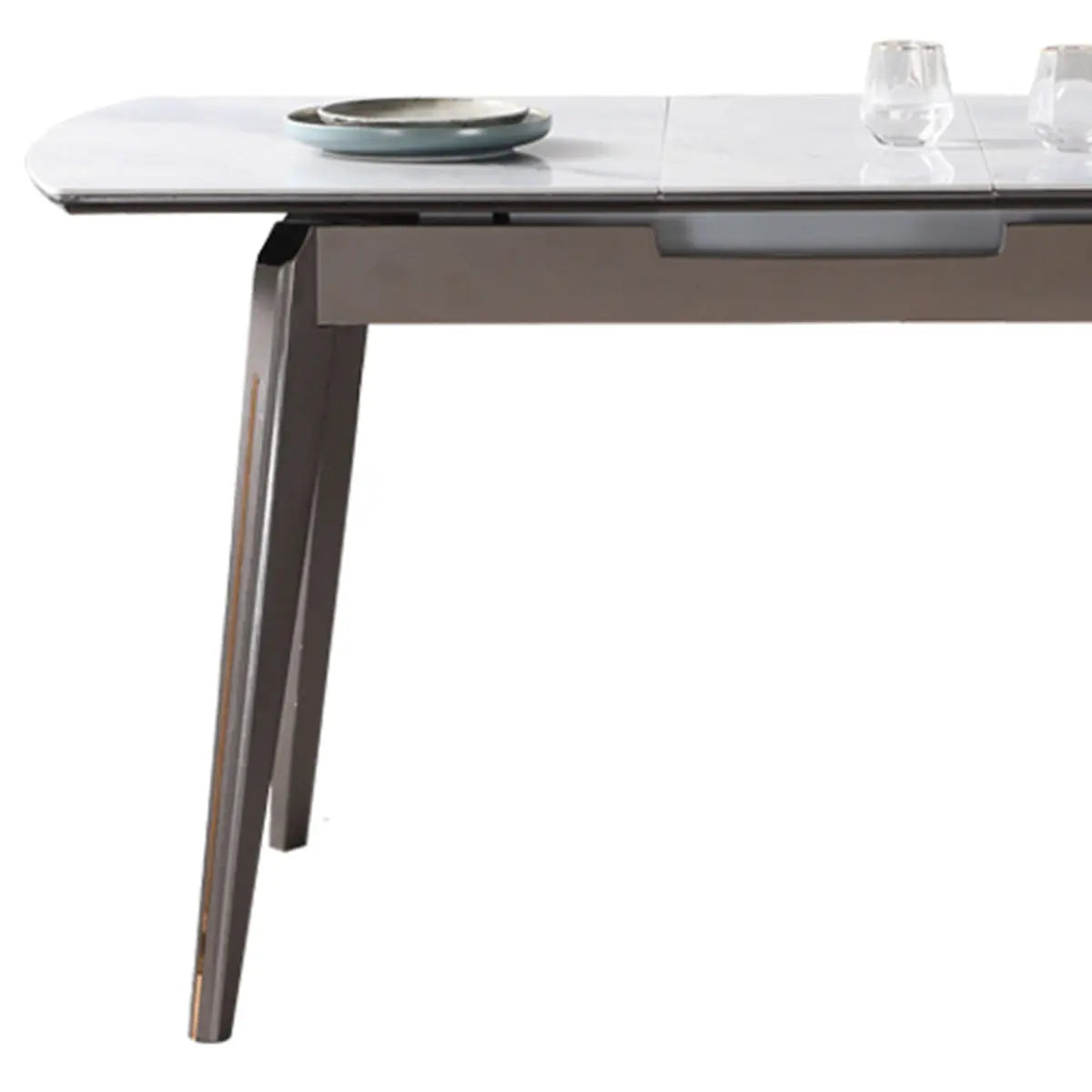 Contemporary Rectangular Gray Marble Extendable Dining Table Image - 7
