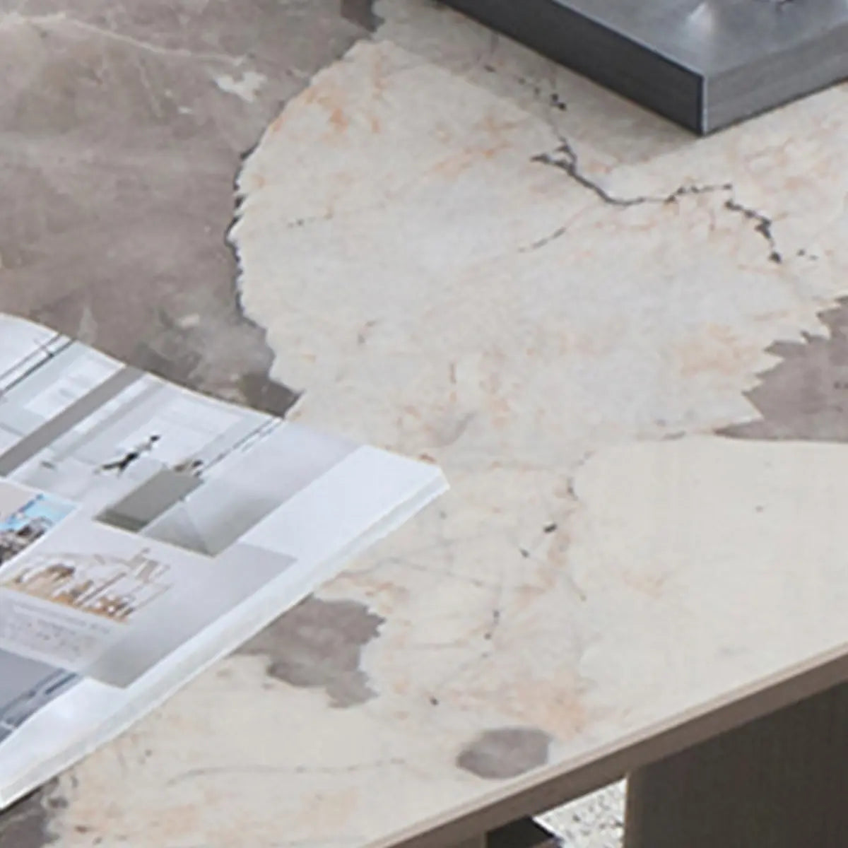 Contemporary Rectangular Gray Marble Extendable Dining Table Image - 8