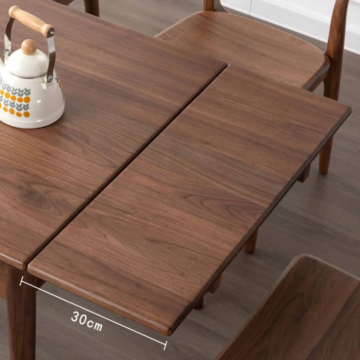 Contemporary Rectangular Walnut Dining Table Extendable Leaf Image - 9