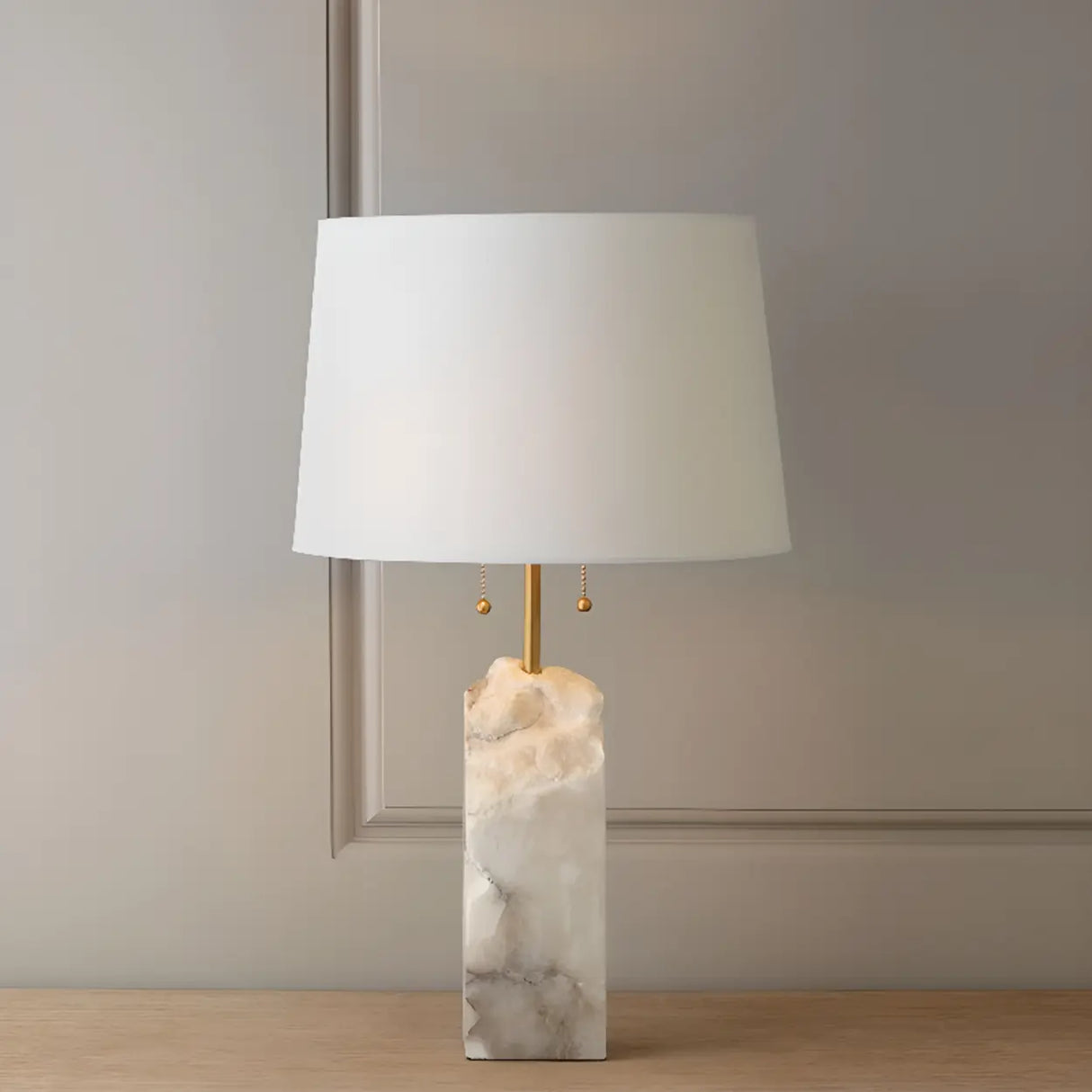 Contemporary Rectangular White Alabaster Fabric Table Lamp Image - 4