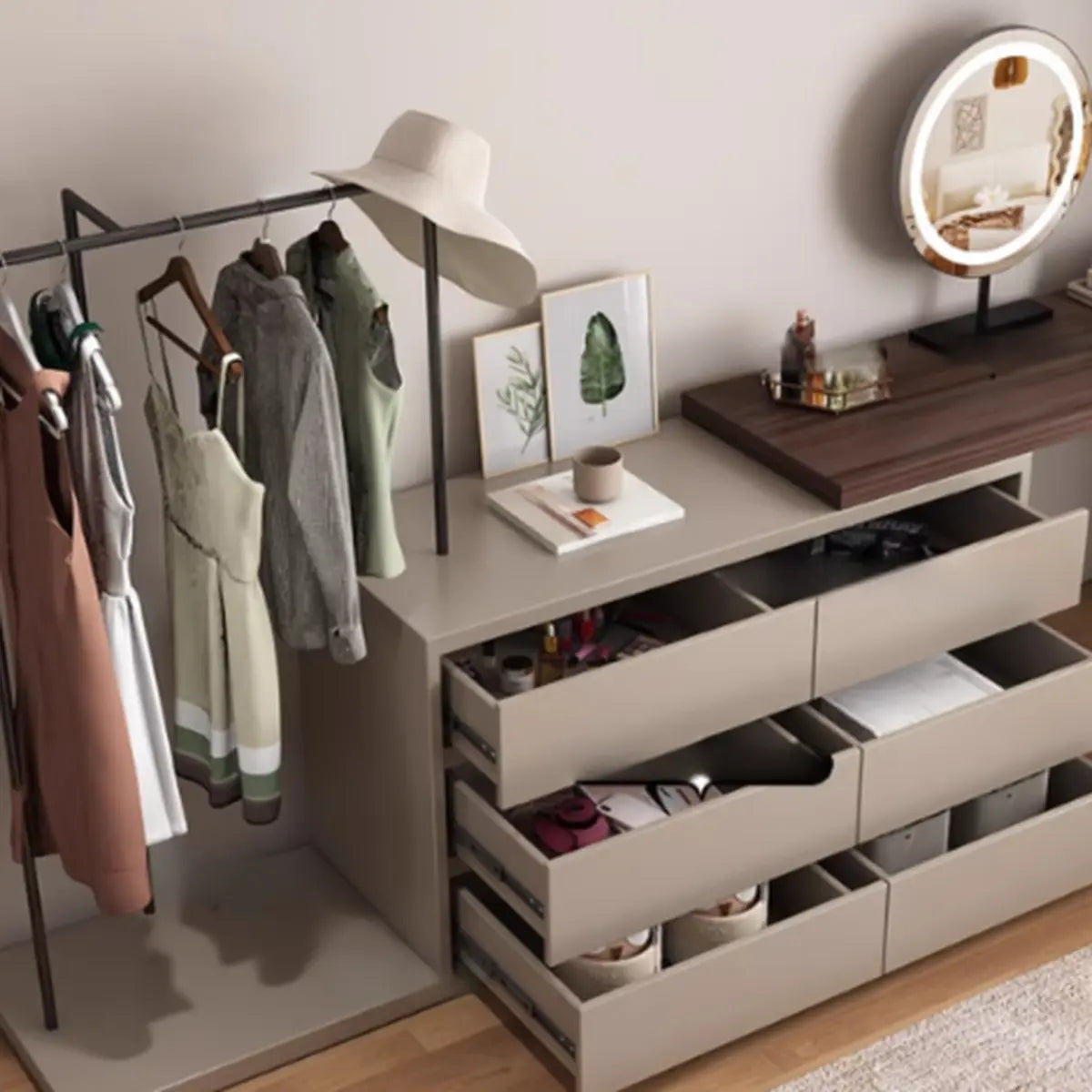 Contemporary Rectangular Wood Bedroom Brown Makeup Vanity Image - 10