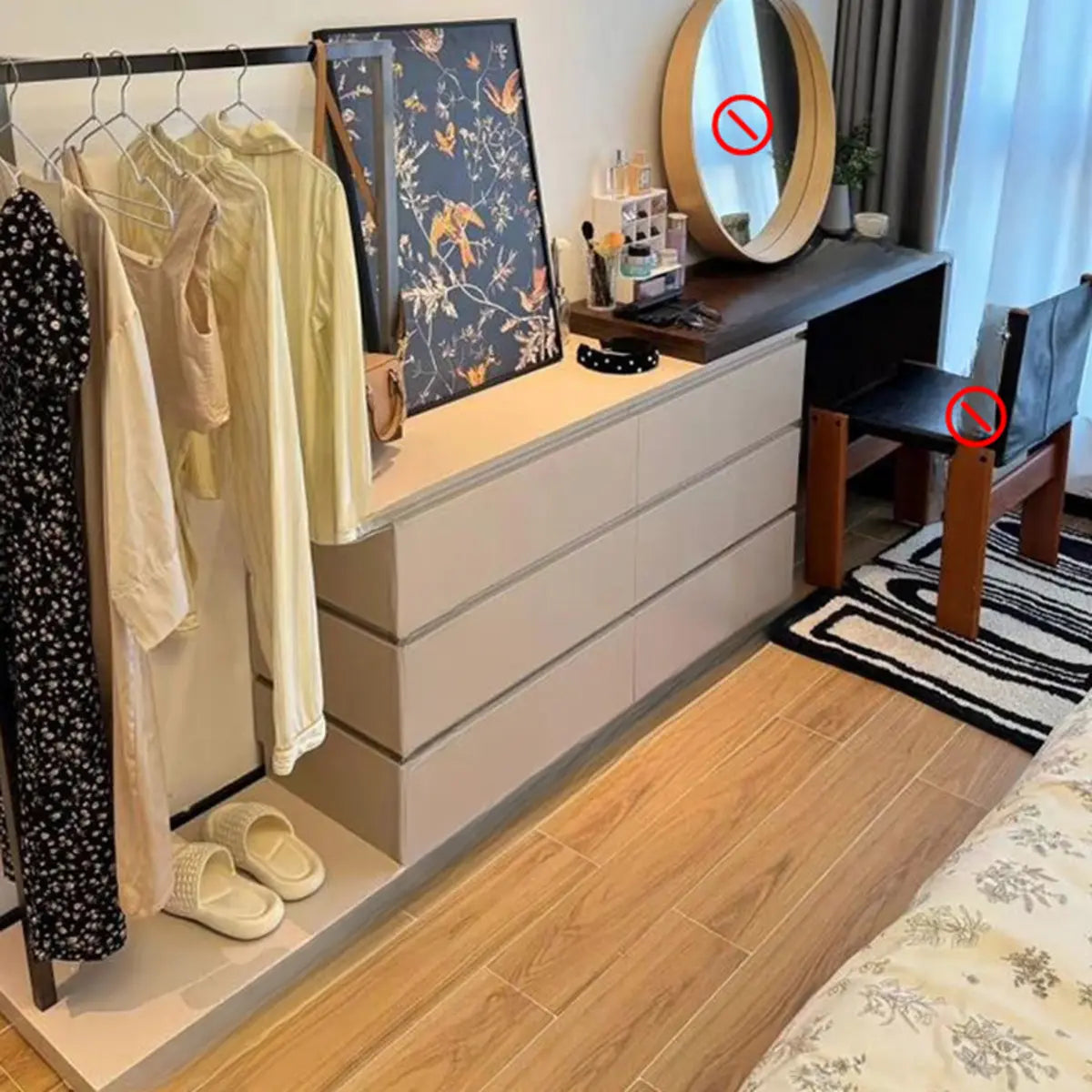 Contemporary Rectangular Wood Bedroom Brown Makeup Vanity Image - 2