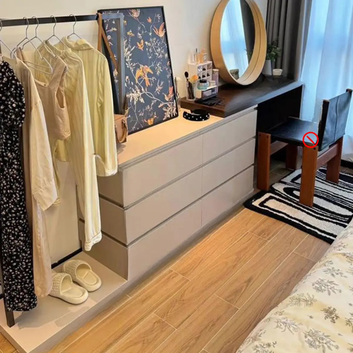 Contemporary Rectangular Wood Bedroom Brown Makeup Vanity Image - 5