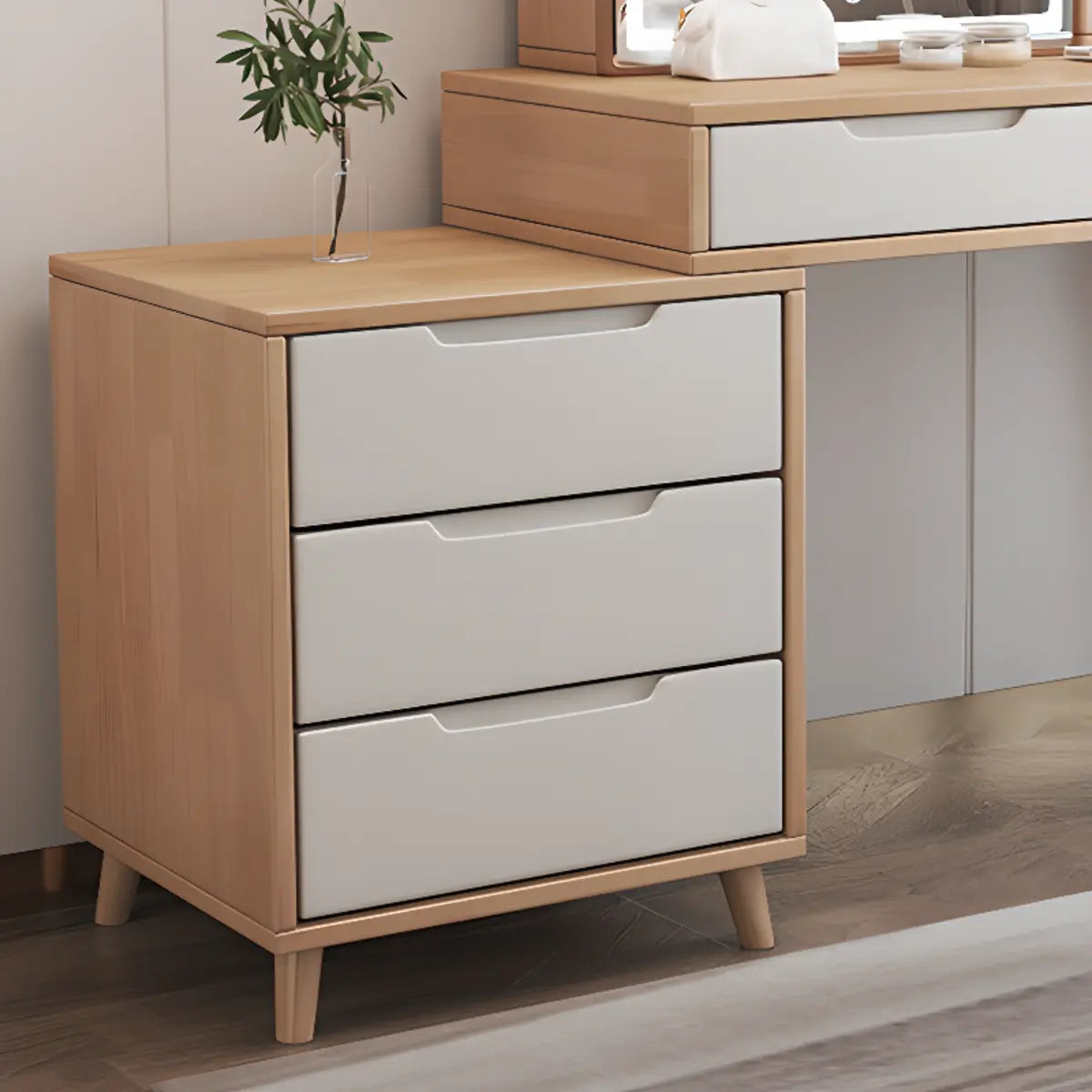 Contemporary Rectangular Wood Bedroom Natural Makeup Vanity Image - 4