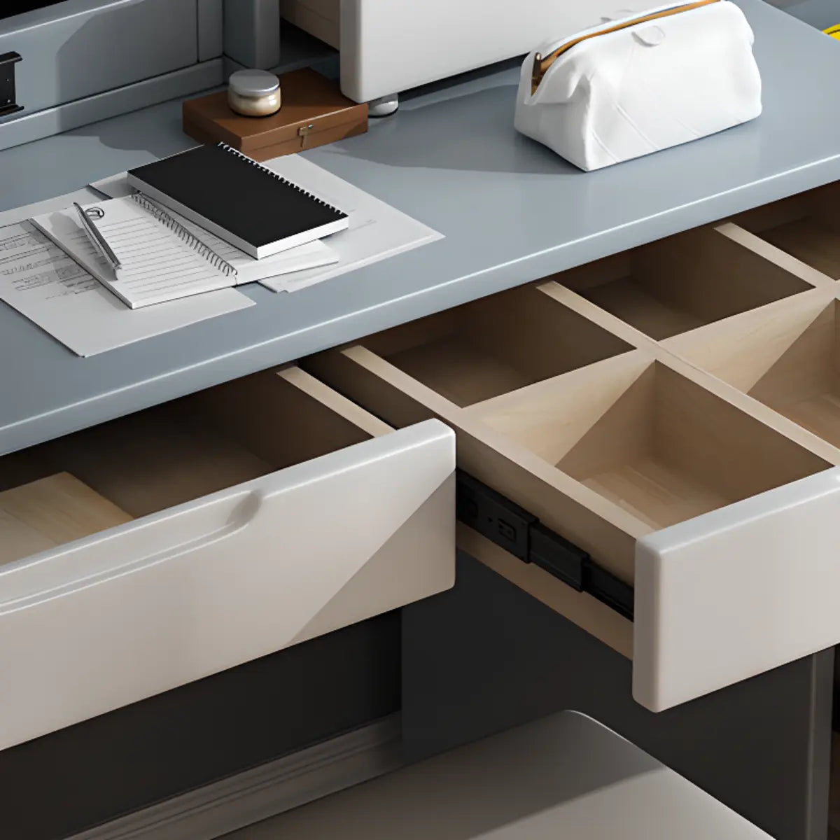 Contemporary Rectangular Wood Bedroom Natural Makeup Vanity Image - 6