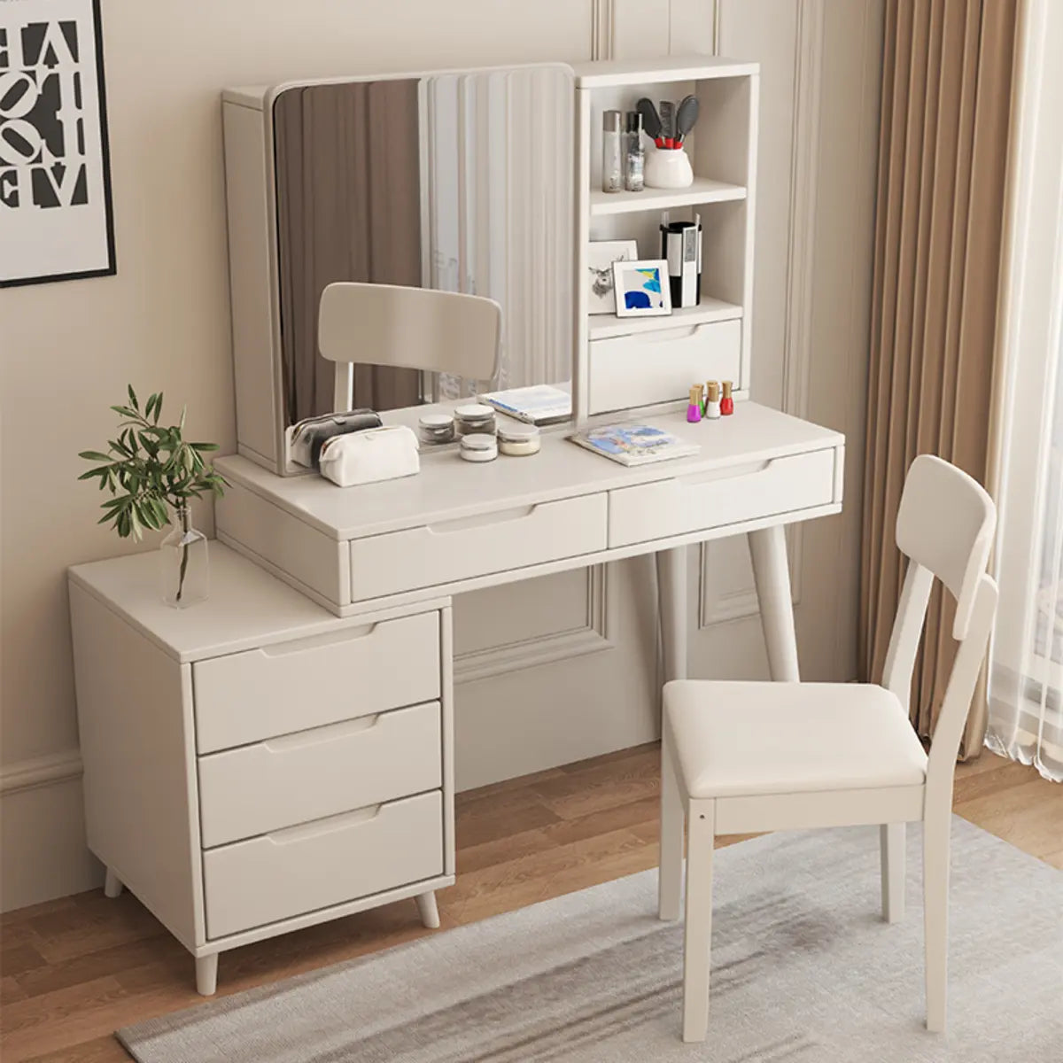 Contemporary Rectangular Wood Bedroom Natural Makeup Vanity Image - 7