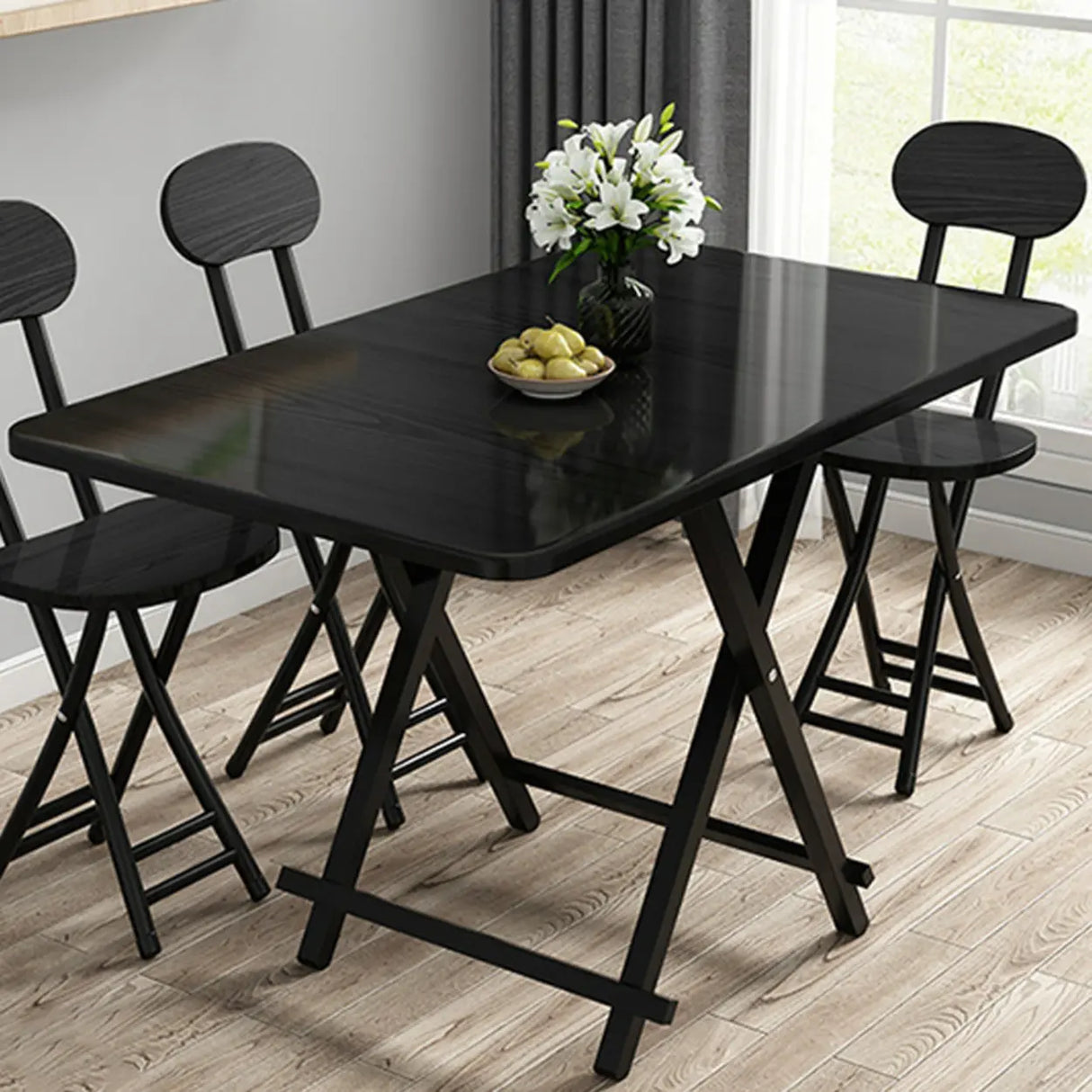 Contemporary Rectangular Wood Folding Black Dining Table Image - 14