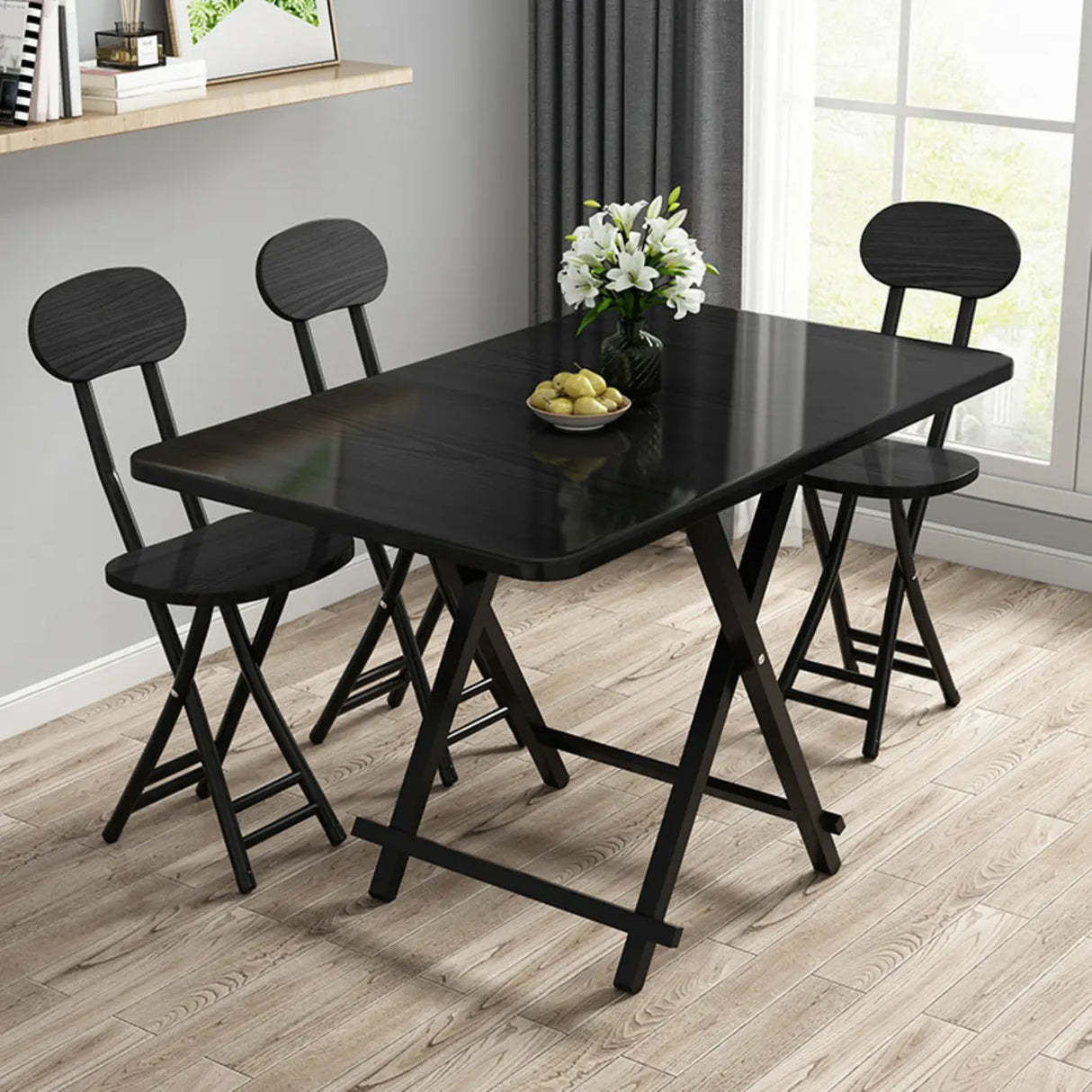 Contemporary Rectangular Wood Folding Black Dining Table Image - 1