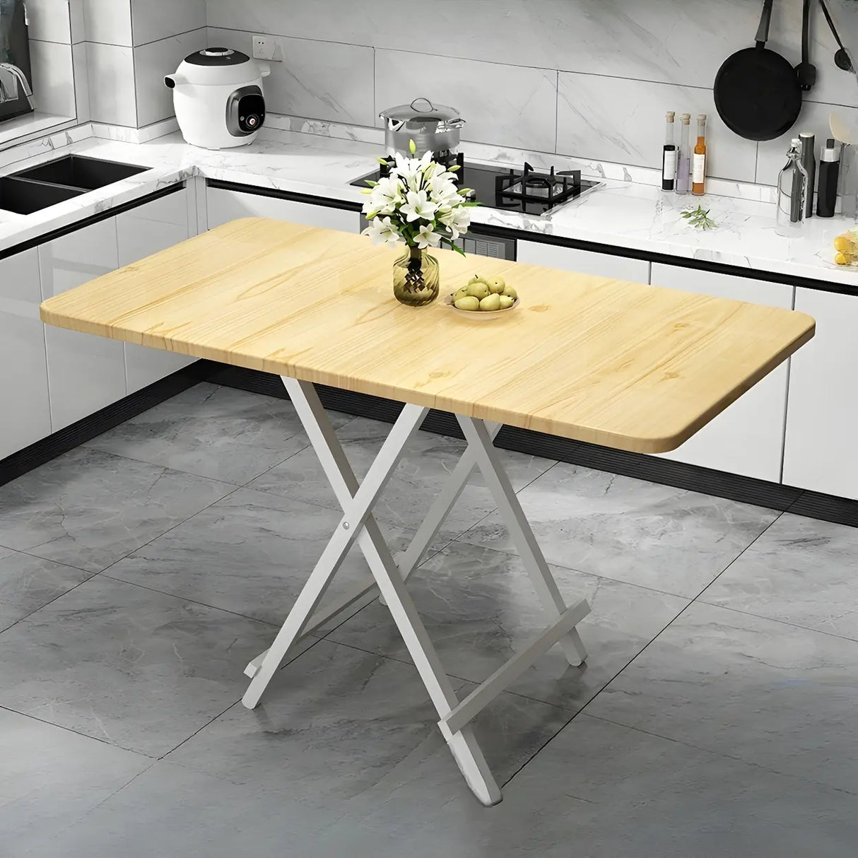 Contemporary Rectangular Wood Folding Black Dining Table Image - 2