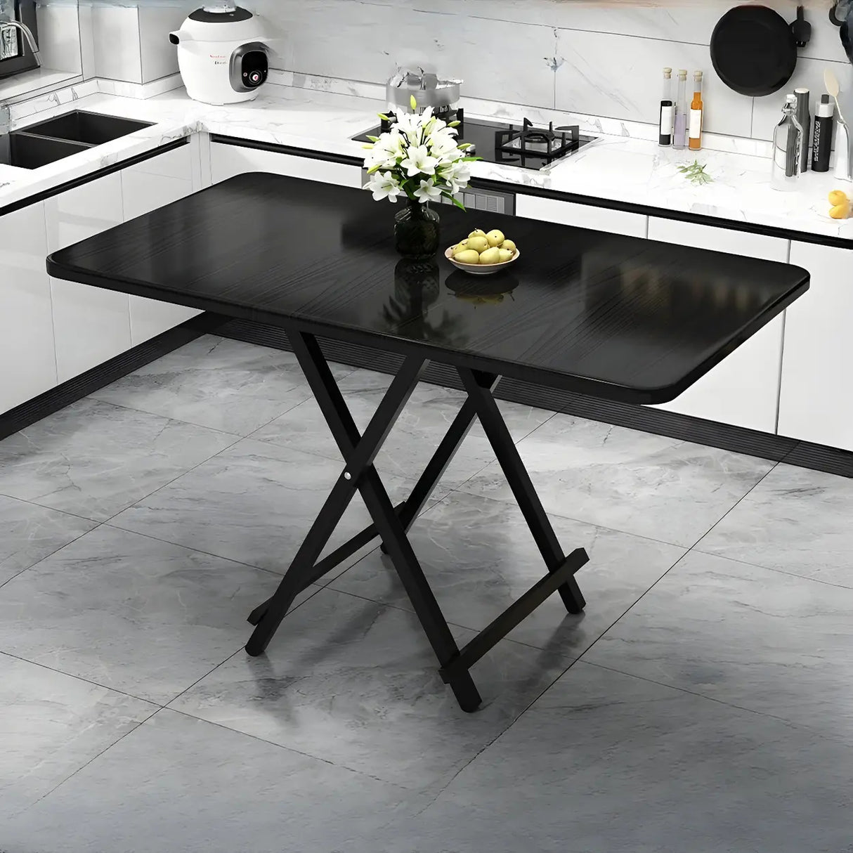 Contemporary Rectangular Wood Folding Black Dining Table Image - 3