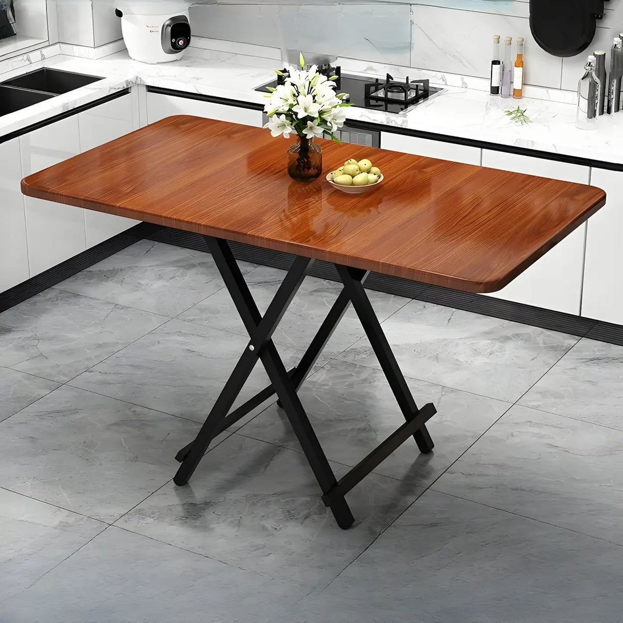 Contemporary Rectangular Wood Folding Black Dining Table Image - 5