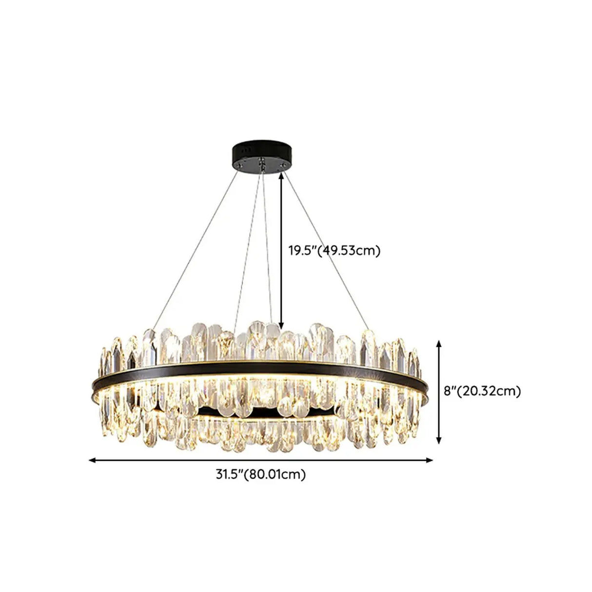 Contemporary Ring Crystal Living Room Black Chandelier Image - 12