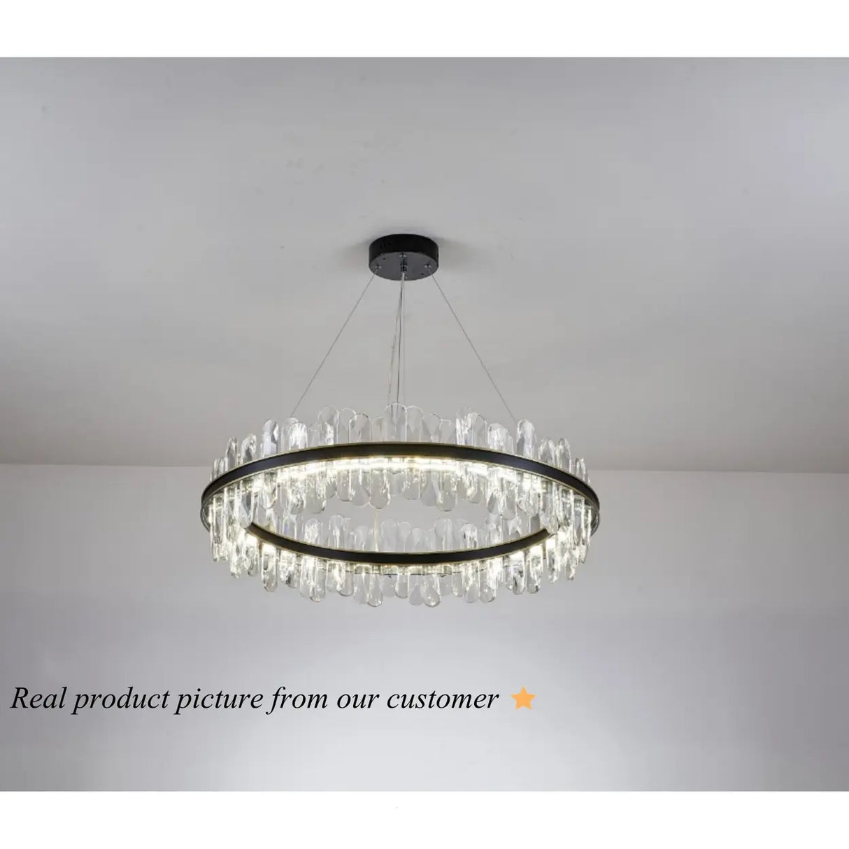 Contemporary Ring Crystal Living Room Black Chandelier Image - 3