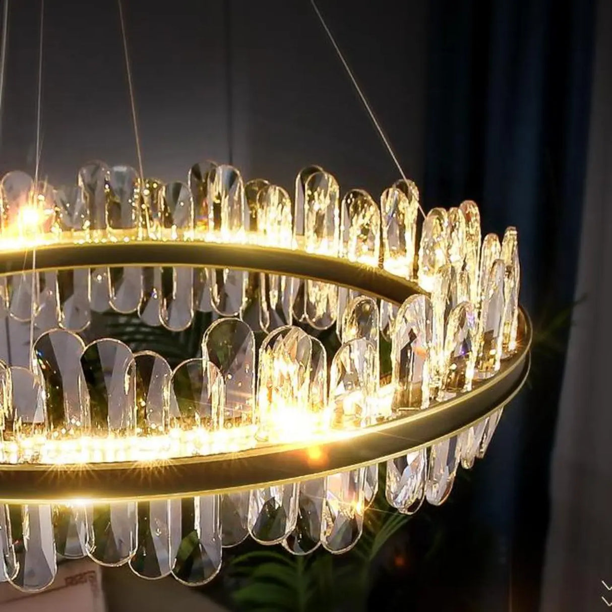 Contemporary Ring Crystal Living Room Black Chandelier Image - 7