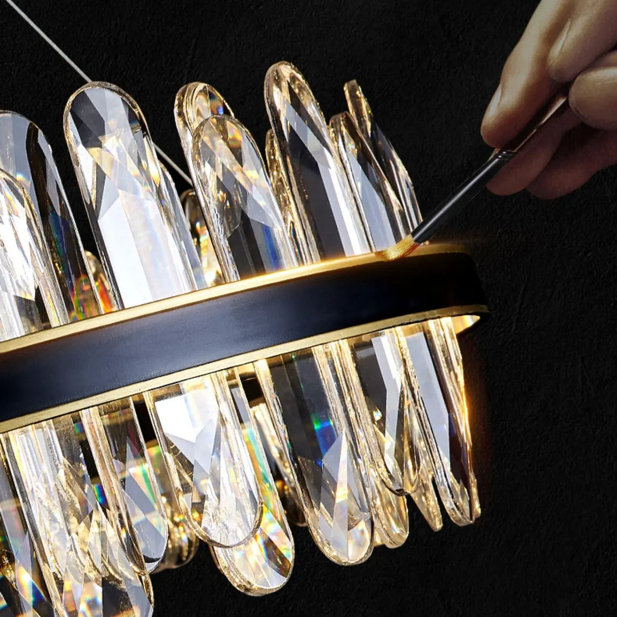 Contemporary Ring Crystal Living Room Black Chandelier Image - 8