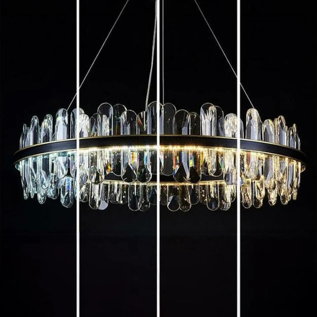 Contemporary Ring Crystal Living Room Black Chandelier Image - 9
