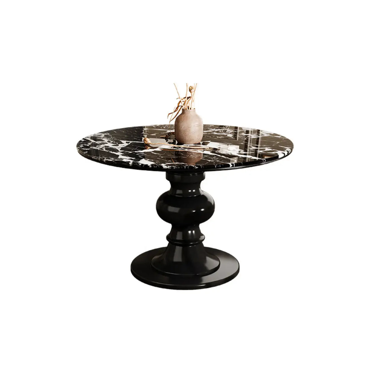 Contemporary Round Black And White Stone Tabletop Dining Table Image - 2