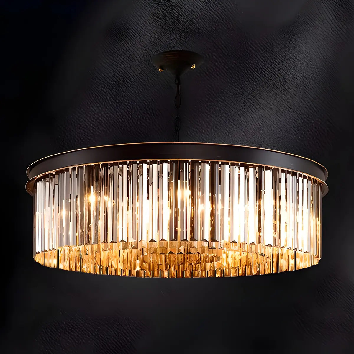 Contemporary Round Crystal Dining Room Black Chandelier Image - 11