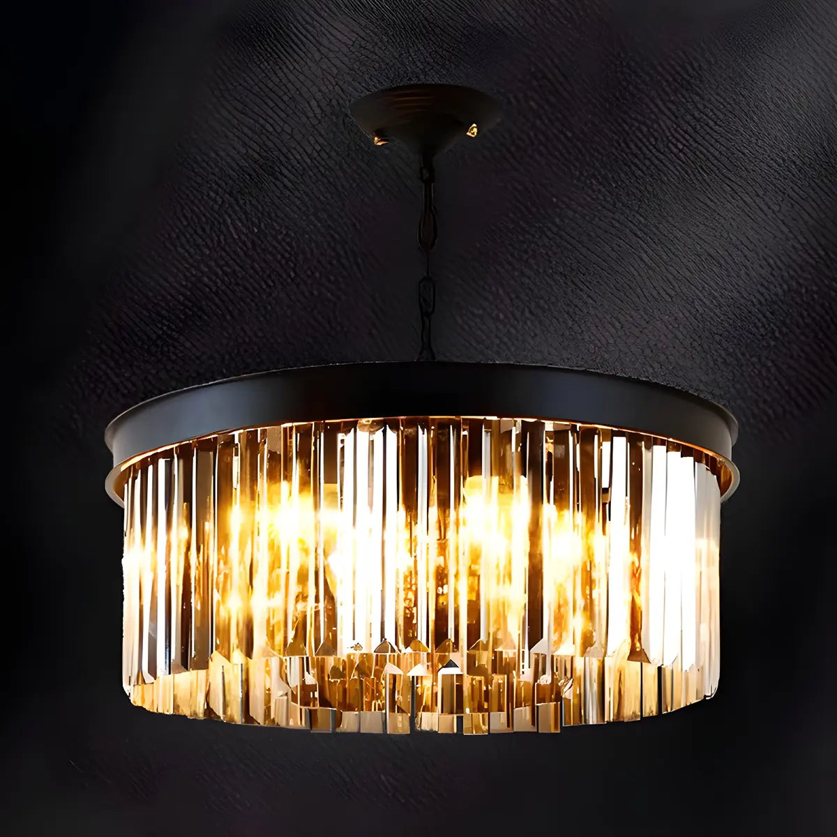 Contemporary Round Crystal Dining Room Black Chandelier Image - 13