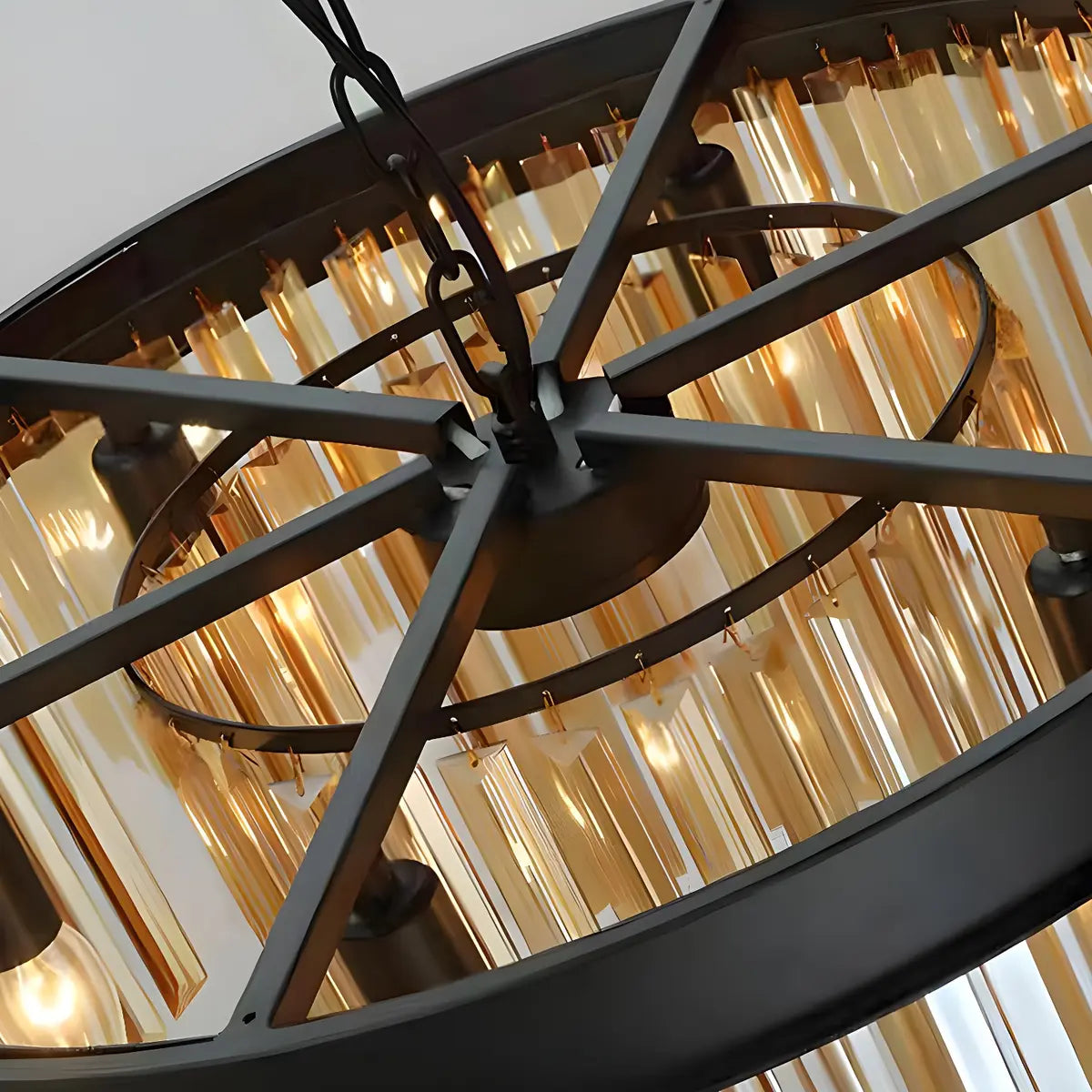 Contemporary Round Crystal Dining Room Black Chandelier Image - 14