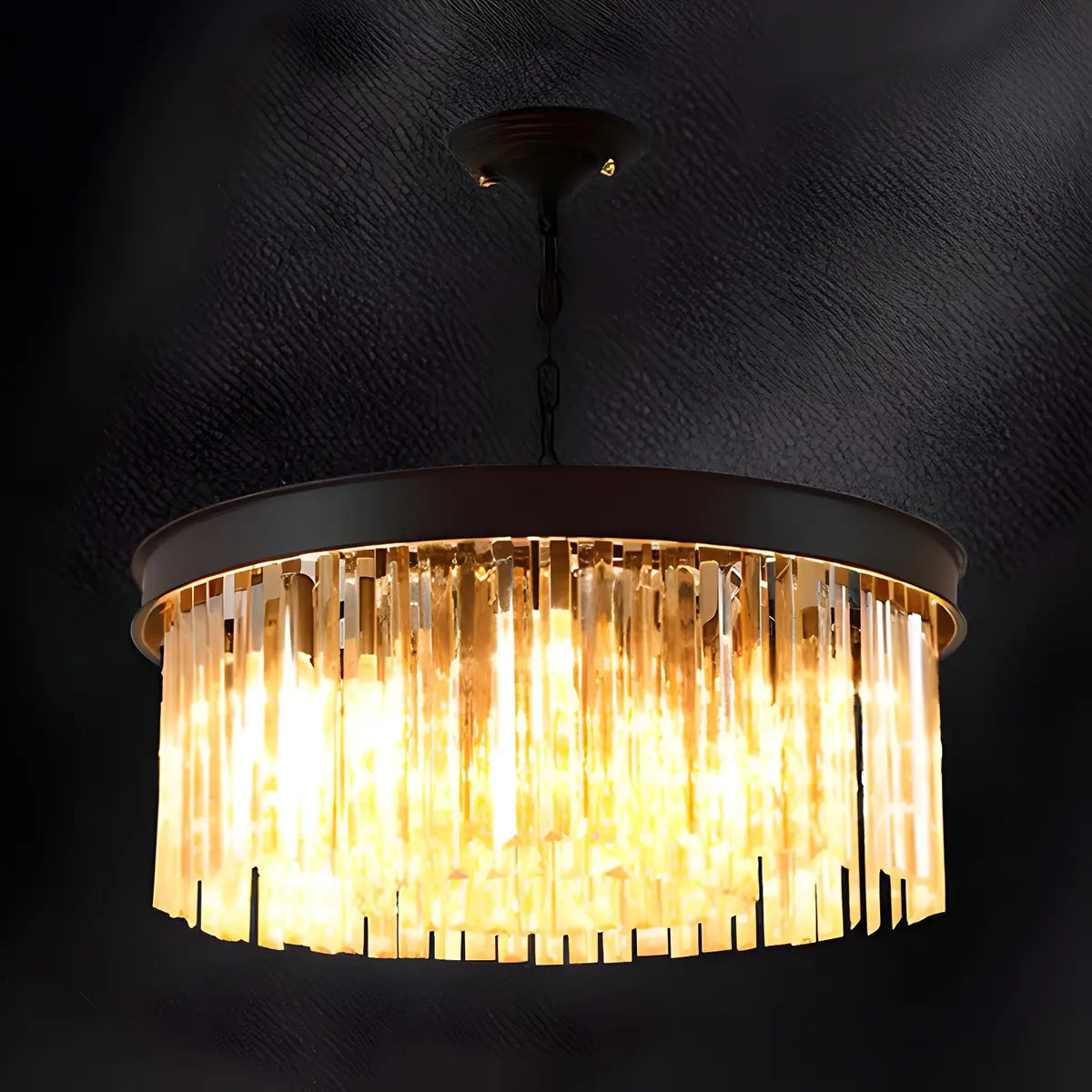 Contemporary Round Crystal Dining Room Black Chandelier Image - 7