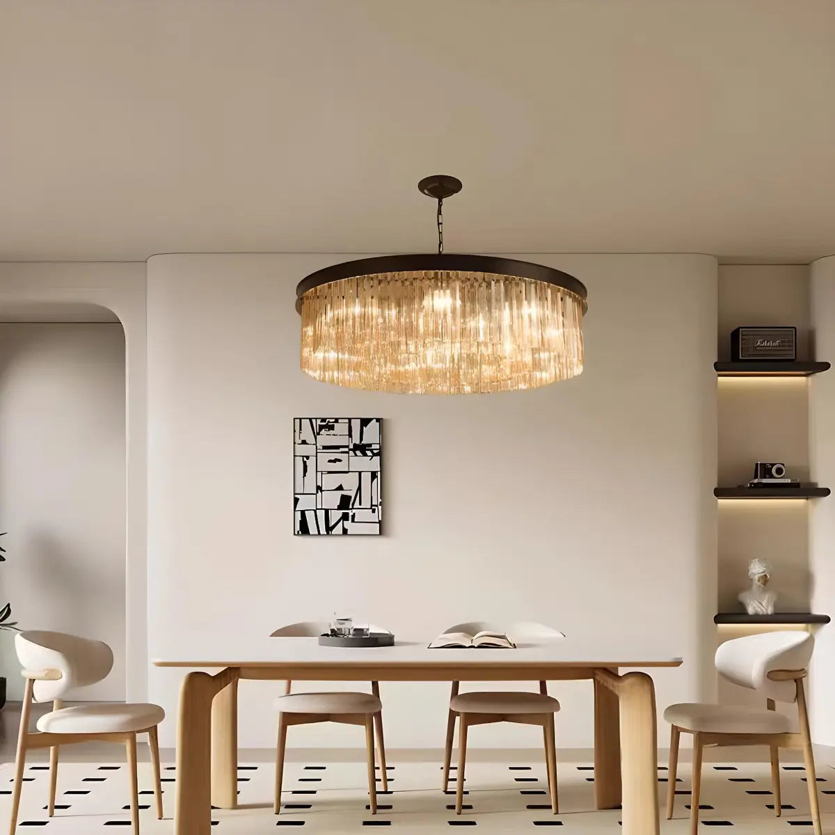 Contemporary Round Crystal Dining Room Black Chandelier Image - 8