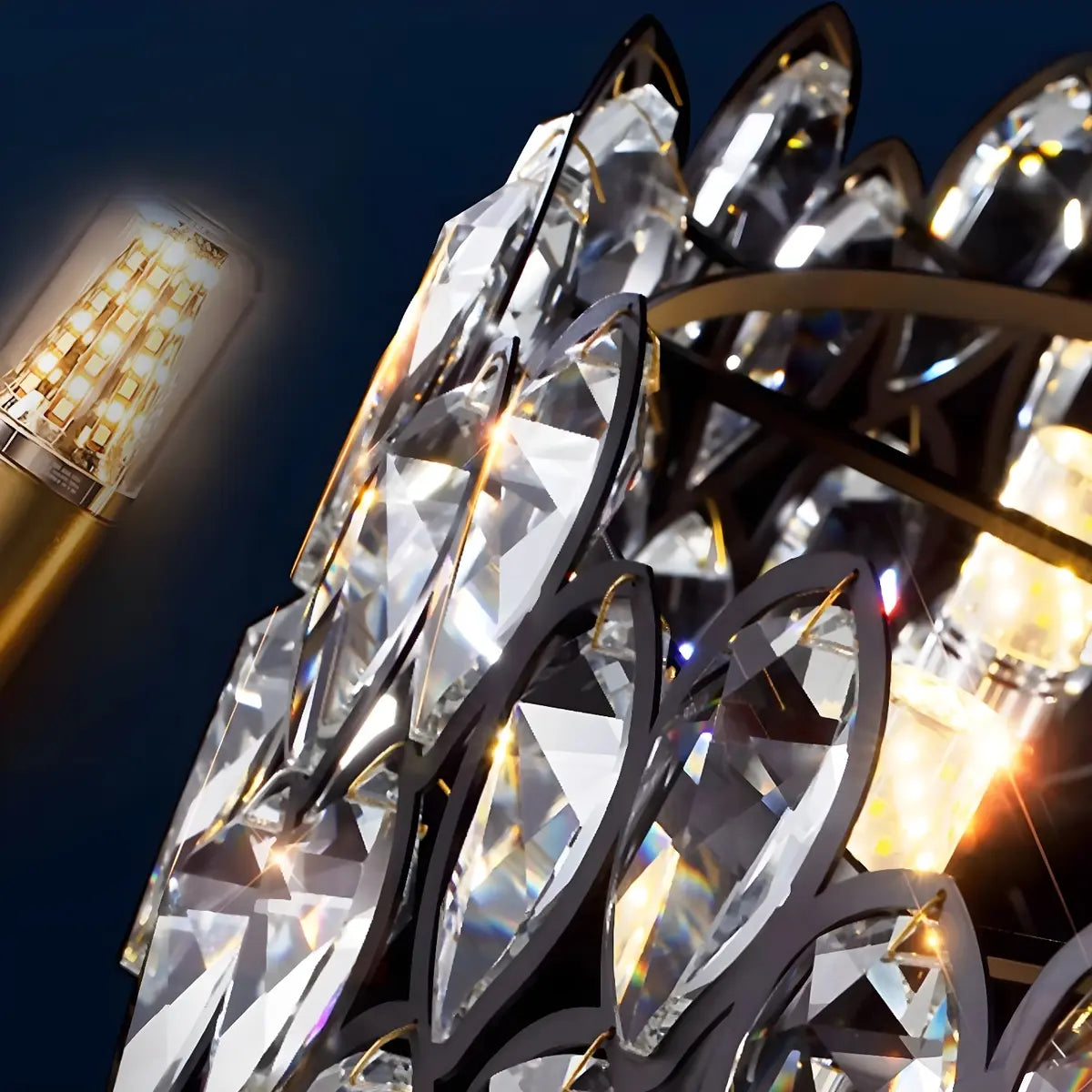 Contemporary Round Crystal Living Room Black Chandelier Image - 12