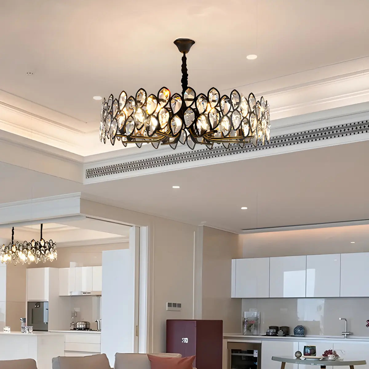 Contemporary Round Crystal Living Room Black Chandelier Image - 3