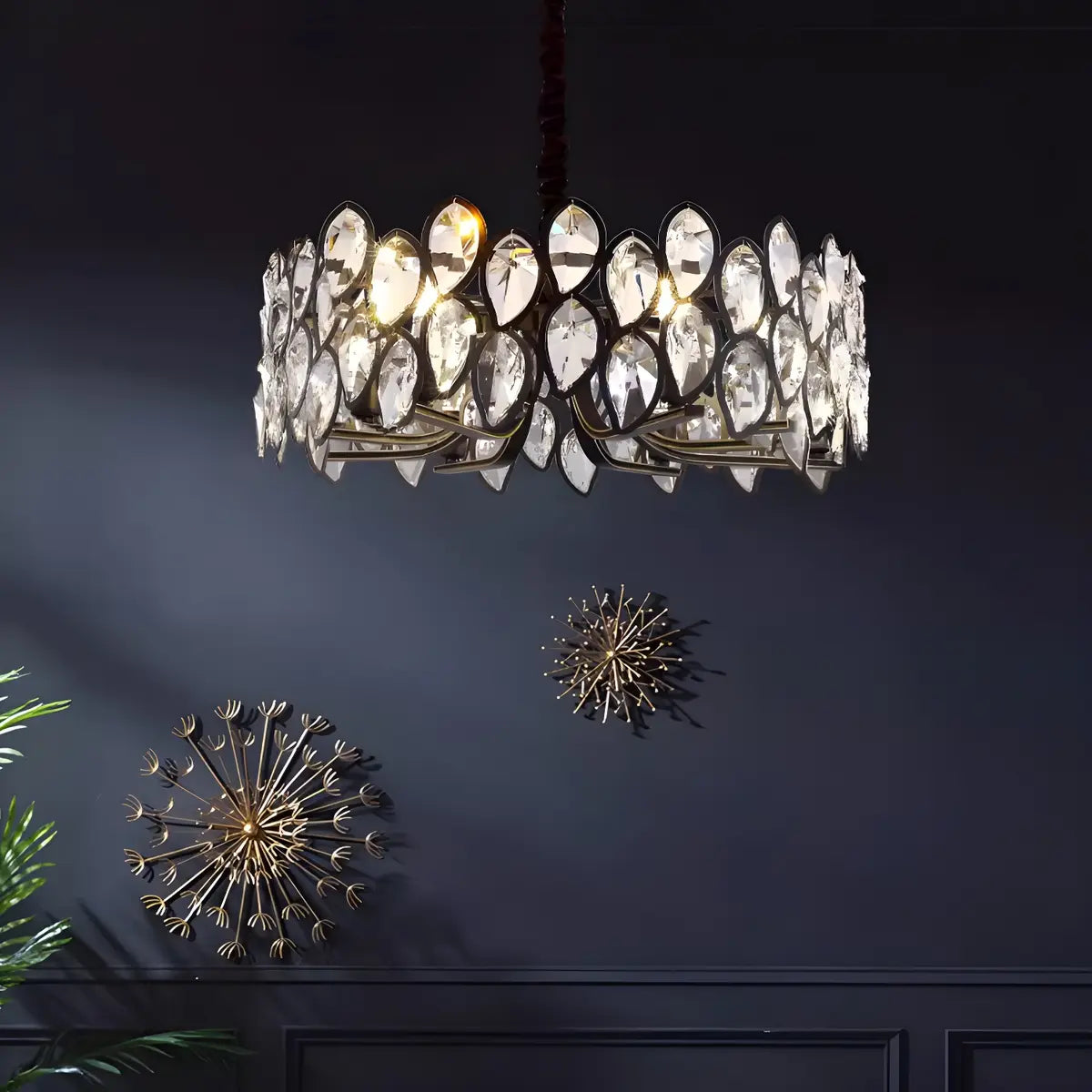 Contemporary Round Crystal Living Room Black Chandelier Image - 4