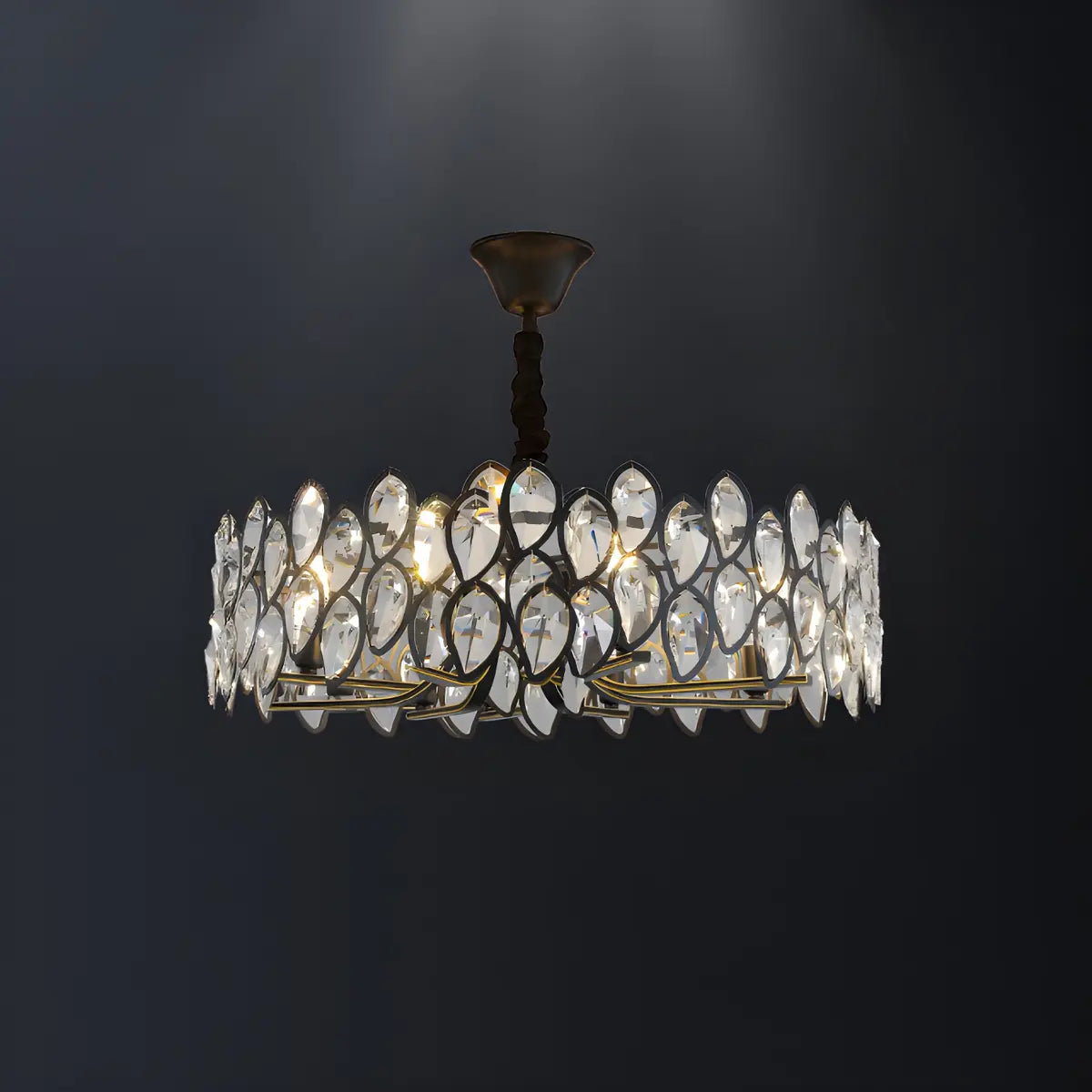 Contemporary Round Crystal Living Room Black Chandelier Image - 6