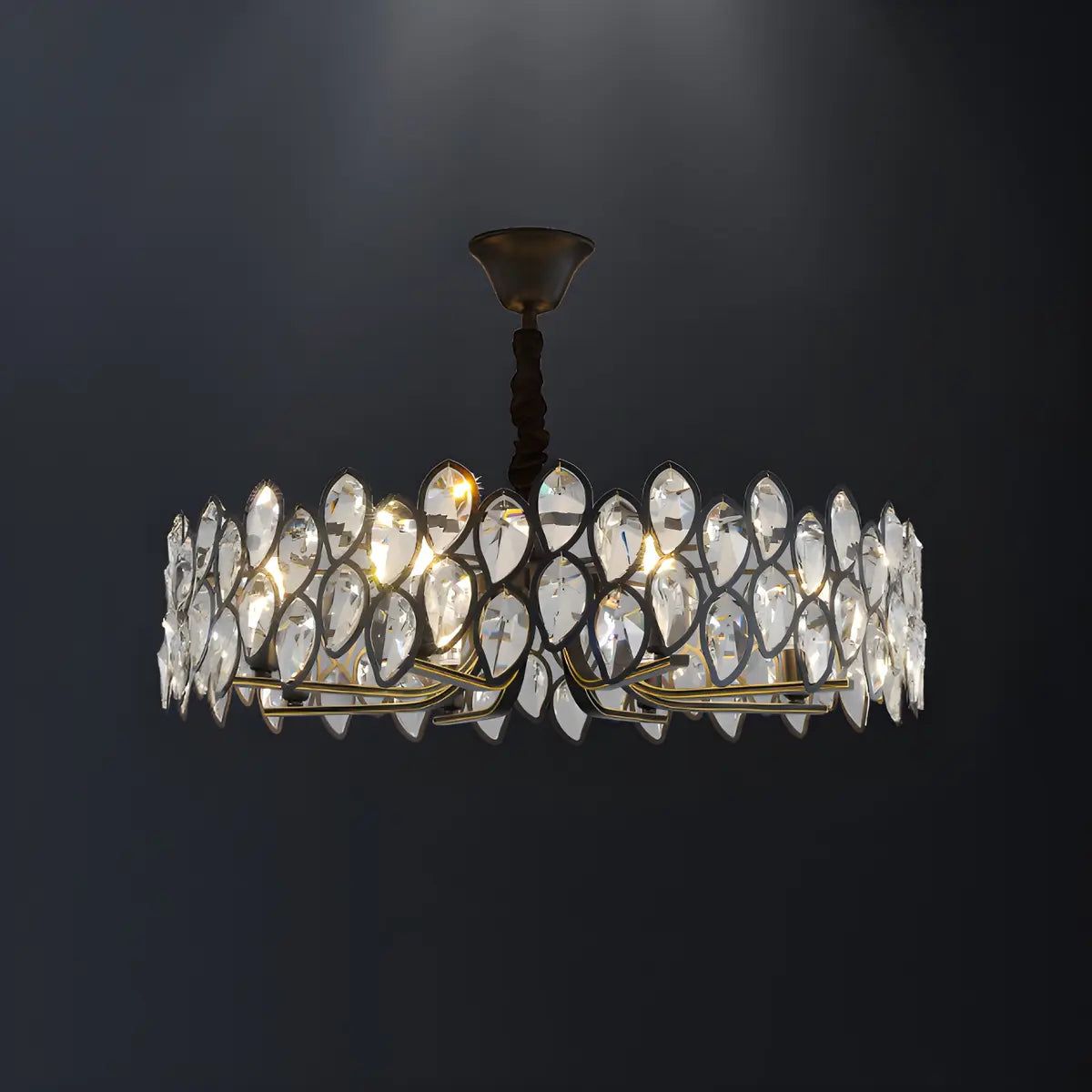 Contemporary Round Crystal Living Room Black Chandelier Image - 7