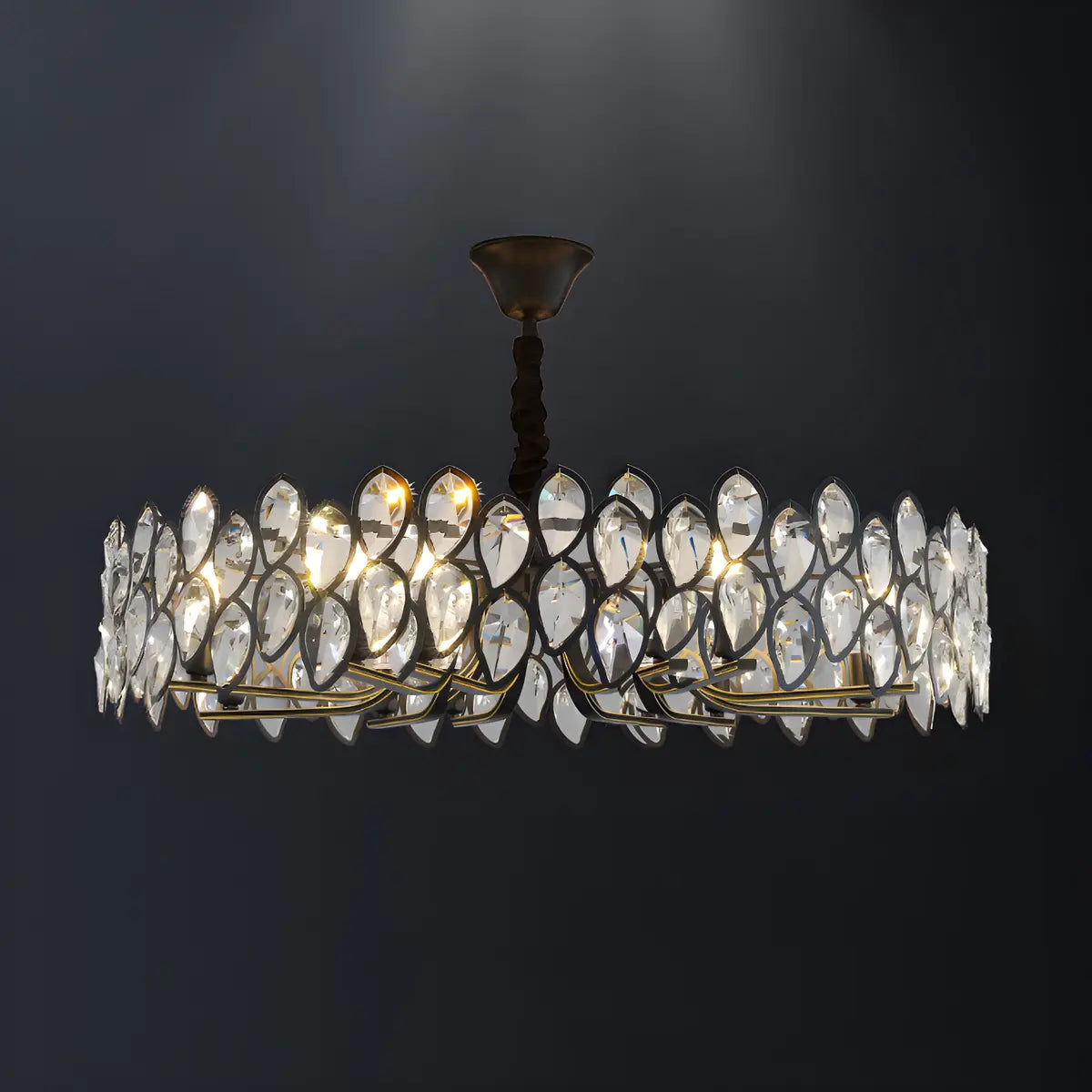 Contemporary Round Crystal Living Room Black Chandelier Image - 8